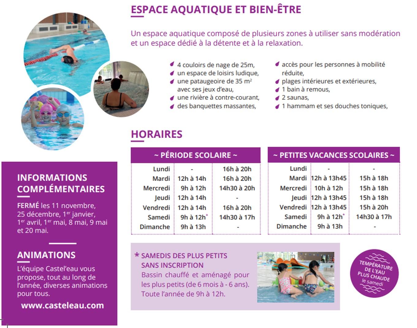 Horaires castel eau